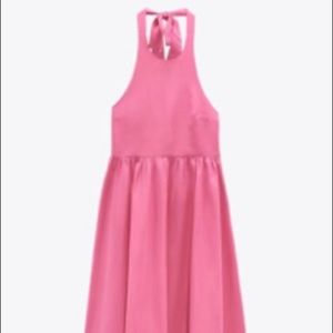 Zara pink poplin halter midi dress - nwt